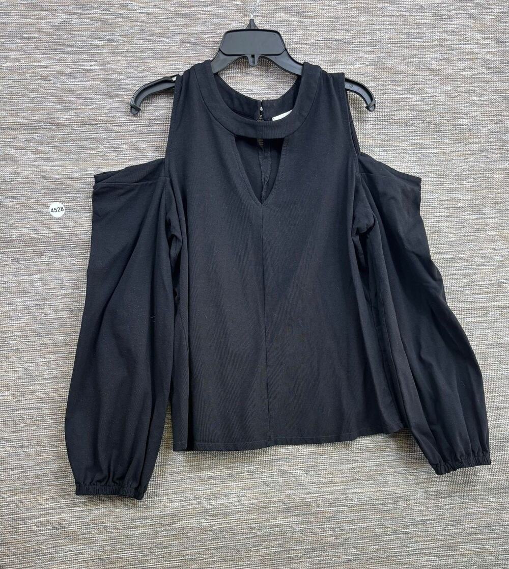 Boston Proper Blouse Womens Sz XL Black Cold Shoulder V Neck Stretch Jersey Top